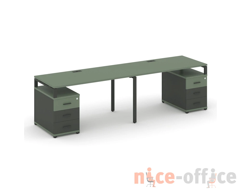 Рабочая станция 2 места с 2 опорными тумбами CN.ORS-317 W 1960/2692x720x750 Концепт / Concept