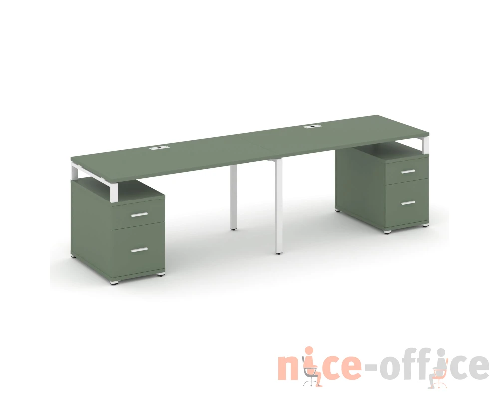 Рабочая станция 2 места с 2 опорными тумбами CN.ORS-324 W 3160/3892x720x750 Концепт / Concept