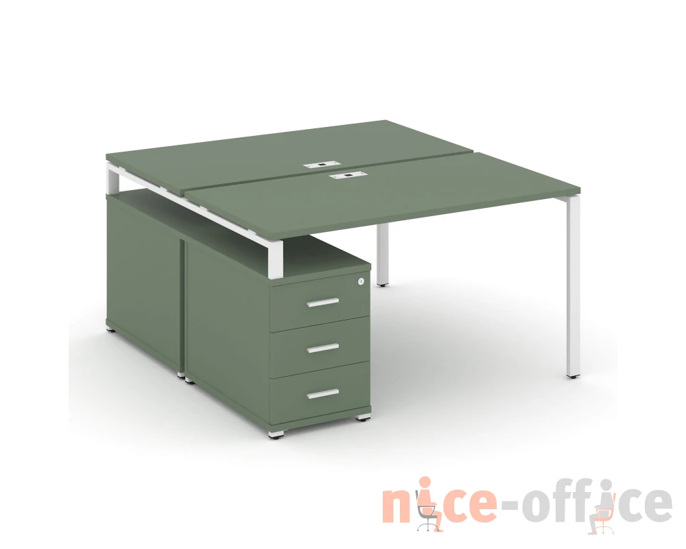 Рабочая станция 2 места с двухсторонней опорной тумбой CN.DRS-301 W 980/1346x1480x750 Концепт / Concept