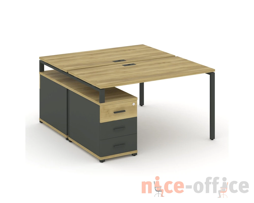 Рабочая станция 2 места с двухсторонней опорной тумбой CN.DRS-301 W 980/1346x1480x750 Концепт / Concept