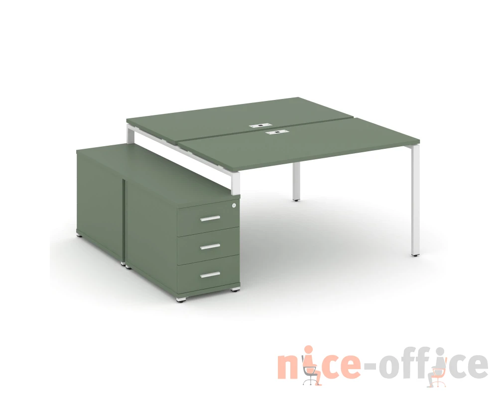 Рабочая станция 2 места с двухсторонней опорной тумбой CN.DRS-301 W 980/1346x1480x750 Концепт / Concept