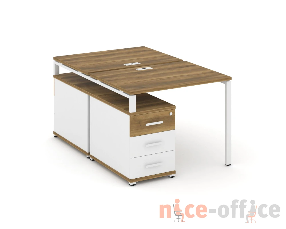 Рабочая станция 2 места с двухсторонней опорной тумбой CN.DRS-301 W 980/1346x1480x750 Концепт / Concept