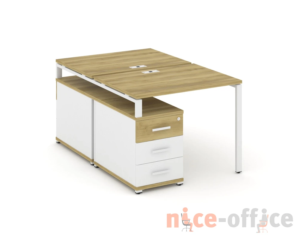 Рабочая станция 2 места с двухсторонней опорной тумбой CN.DRS-301 W 980/1346x1480x750 Концепт / Concept