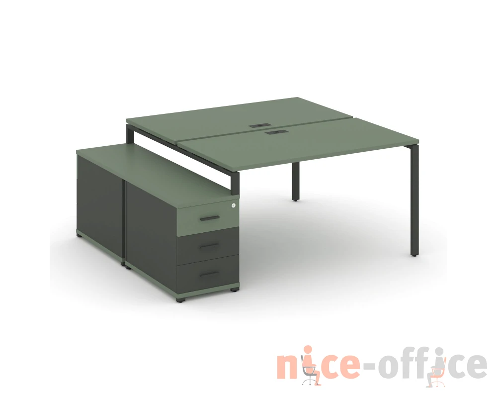 Рабочая станция 2 места с двухсторонней опорной тумбой CN.DRS-301 W 980/1346x1480x750 Концепт / Concept