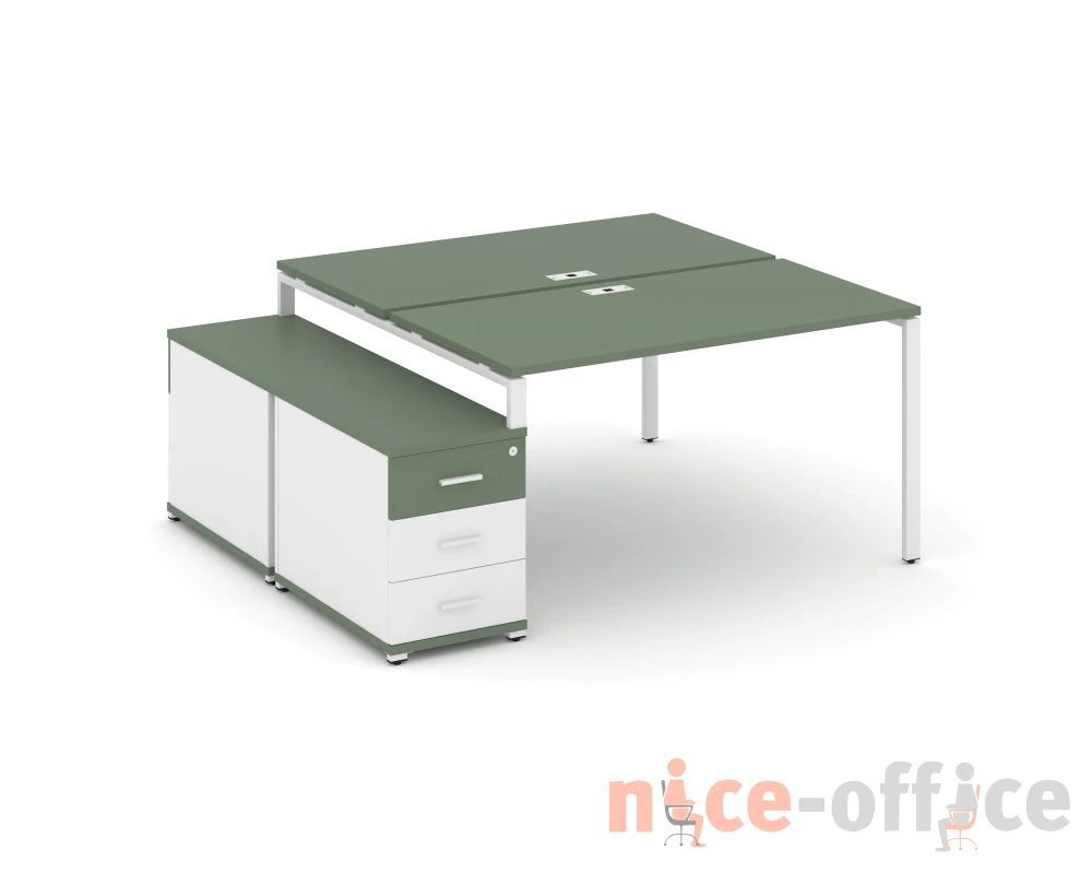 Рабочая станция 2 места с двухсторонней опорной тумбой CN.DRS-301 W 980/1346x1480x750 Концепт / Concept