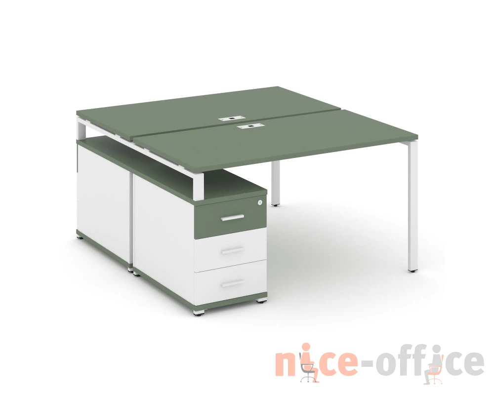 Рабочая станция 2 места с двухсторонней опорной тумбой CN.DRS-301 W 980/1346x1480x750 Концепт / Concept