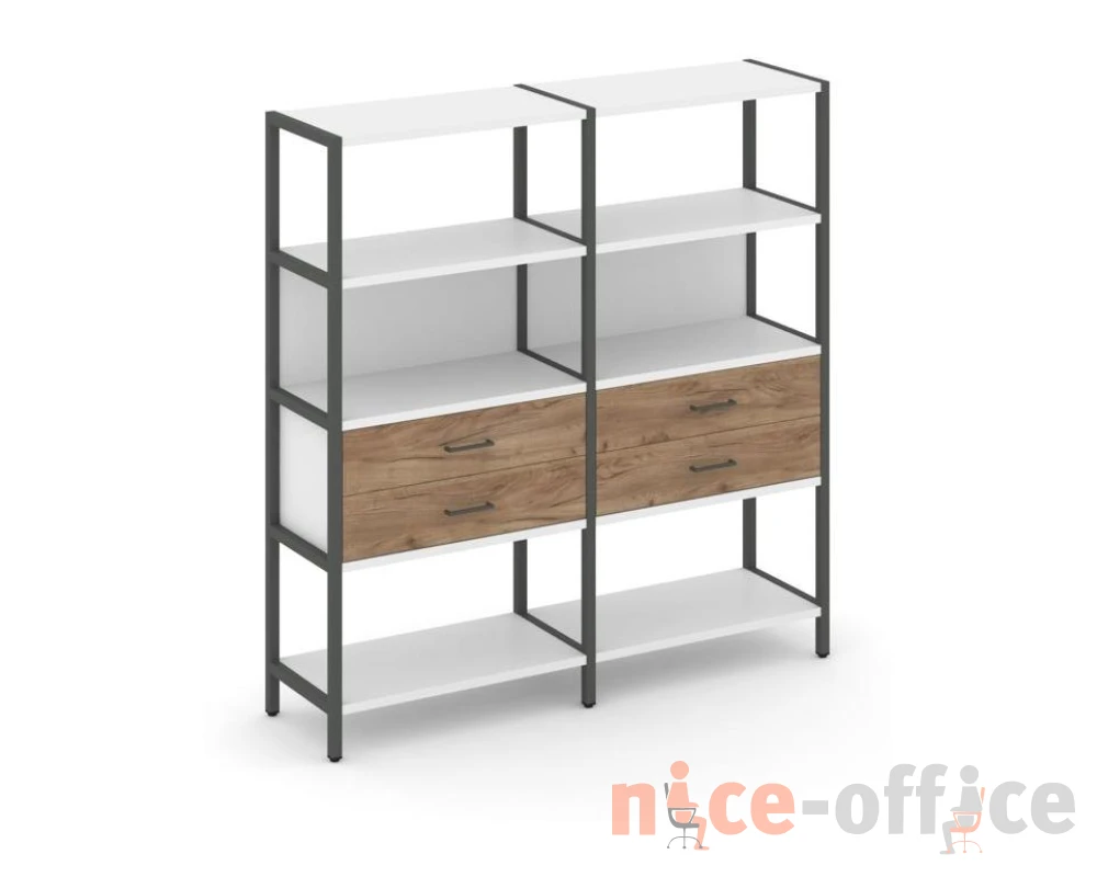 Двухсекционный стеллаж четырехярусный с ящиками 1590х400х1613 Шелф Систем / Shelf System