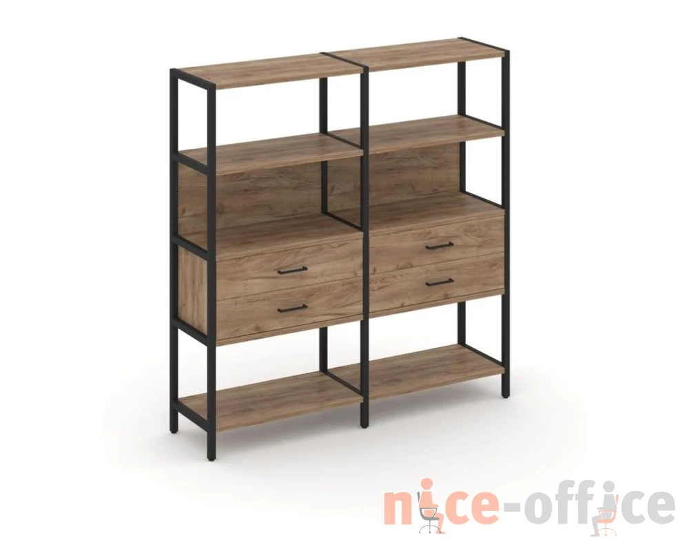 Двухсекционный стеллаж четырехярусный с ящиками 1590х400х1613 Шелф Систем / Shelf System