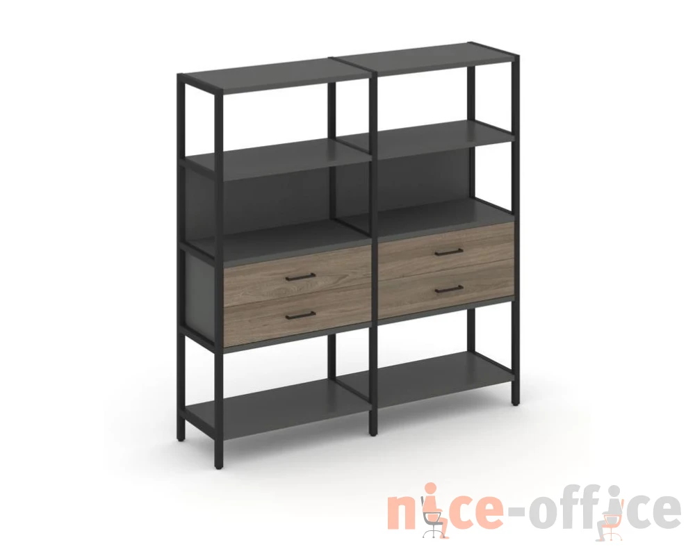 Двухсекционный стеллаж четырехярусный с ящиками 1590х400х1613 Шелф Систем / Shelf System
