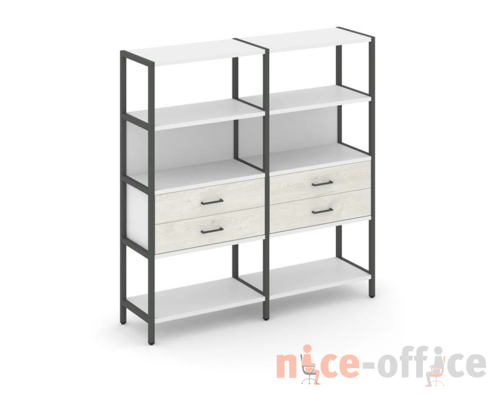 Двухсекционный стеллаж четырехярусный с ящиками 1590х400х1613 Шелф Систем / Shelf System