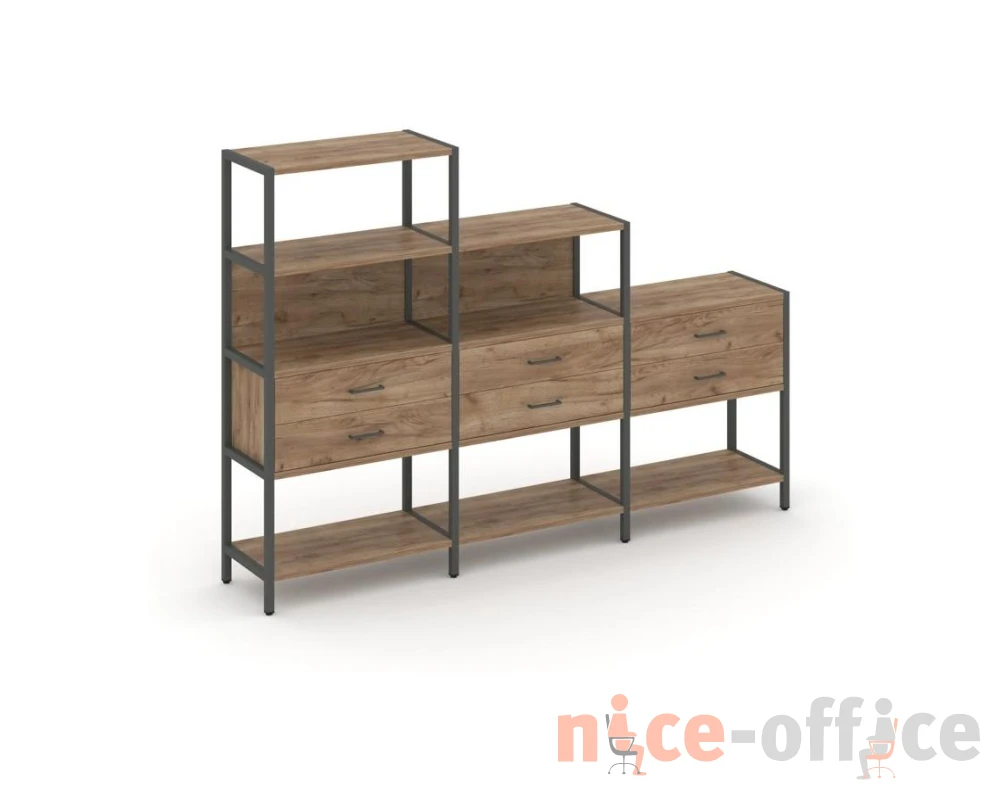 Трехсекционный стеллаж четырех/трех/двухярусный с ящиками 2730х400х1613 Шелф Систем / Shelf System