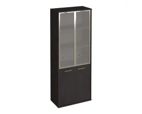 Шкаф высокий широкий 2 низкие двери ЛДСП 2 средние двери стекло в раме First images