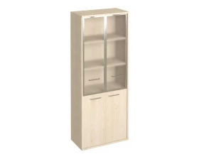 Шкаф высокий широкий 2 низкие двери ЛДСП 2 средние двери стекло в раме First images