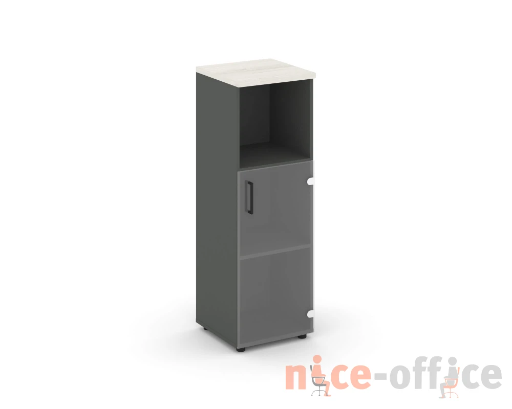 Шкаф средний узкий правый прозр. стекло с нишей 400x400x1203 зад. стенка HDF Стайл Проджект / Style Project